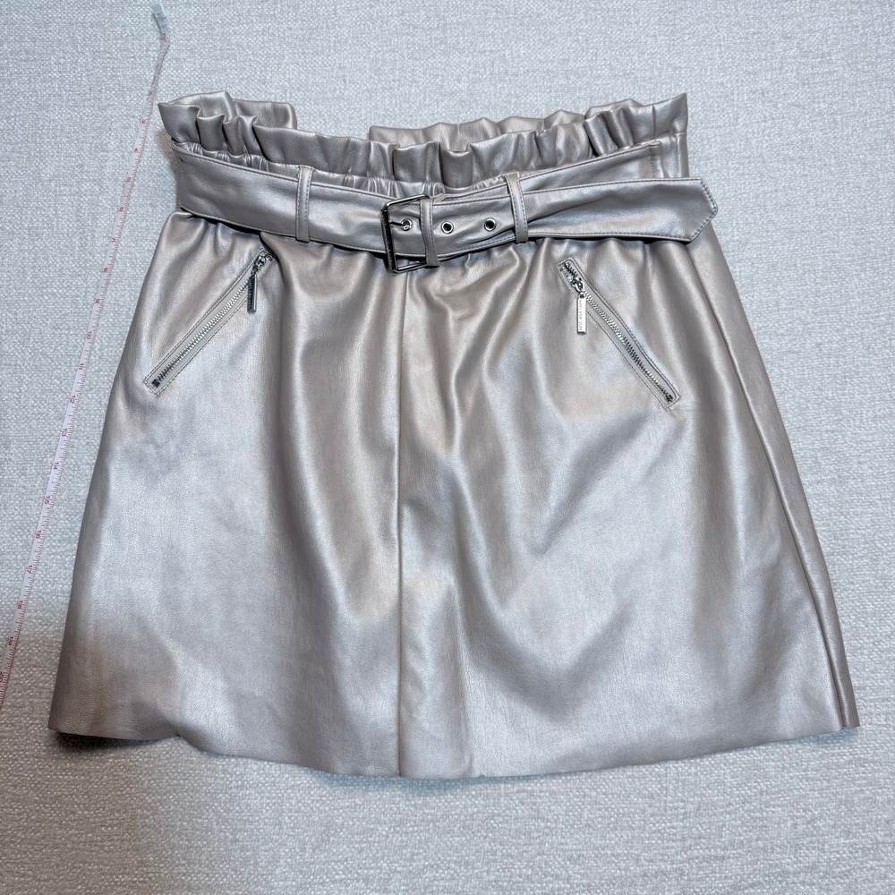 Marc New York Metallic Faux Leather Paperbag Mini Skirt Champagne Gold Medium